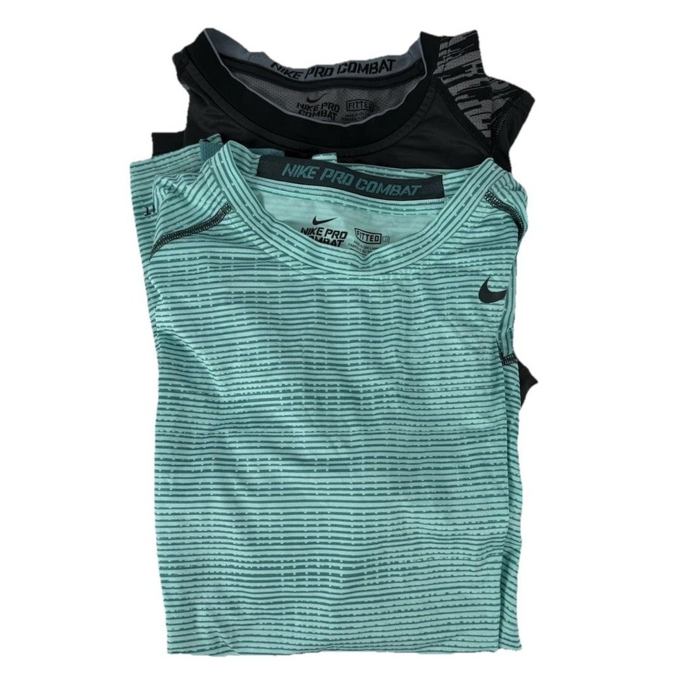 Lot of 2 Nike Pro Combat T Shirt Mens XL Extra Large Black & Green Compression